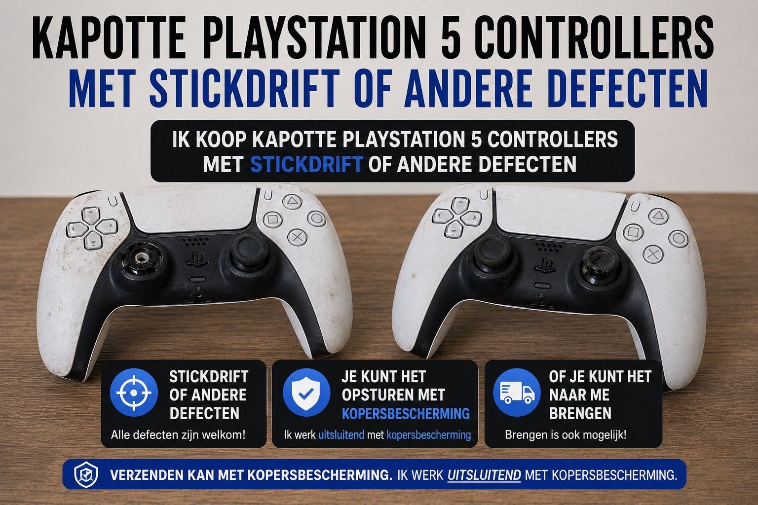 GEZOCHT: PS5 controllers met stickdrift defect etc., Ophalen of Verzenden, Niet werkend, Controller, PlayStation 5