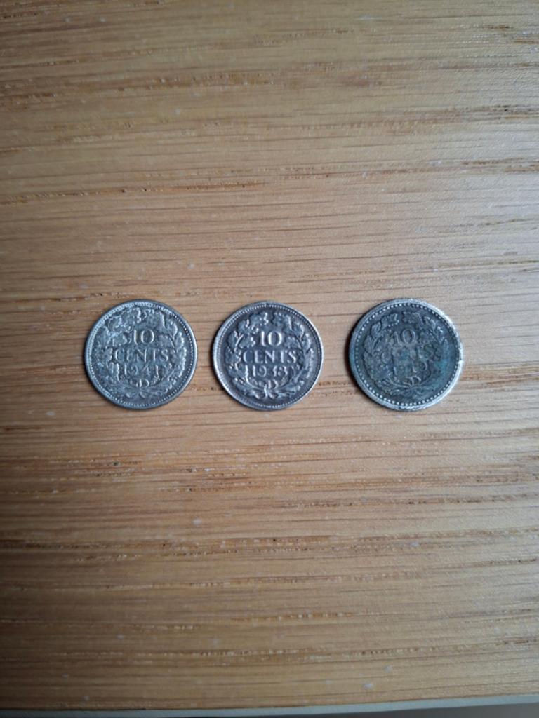 3 Dubbeltjes Wilhelmina 1918, 1938 en 1941, Postzegels en Munten, Munten | Nederland, Ophalen of Verzenden