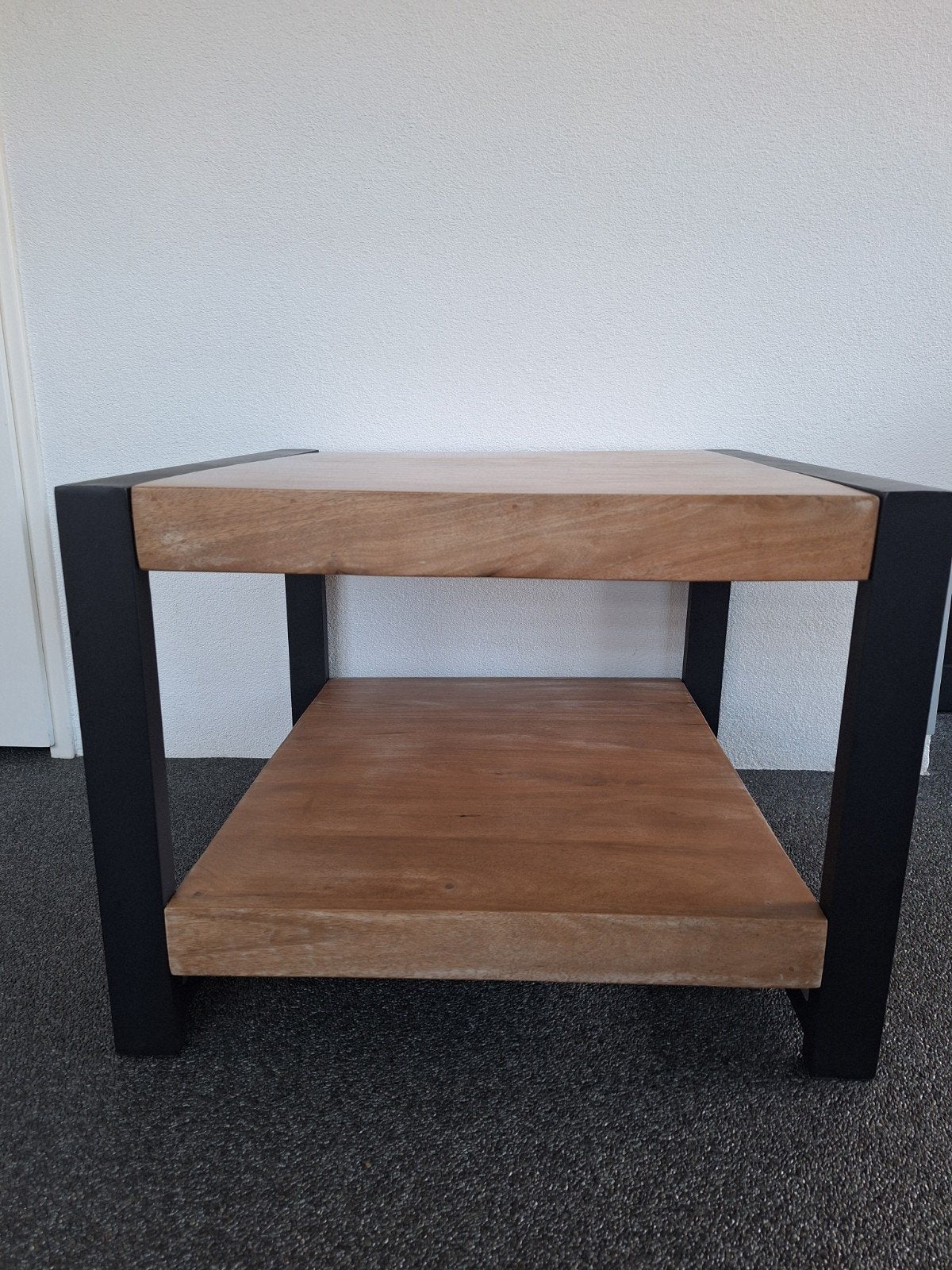 Set van 2 industriële salontafels mangohout en metaal, Gebruikt, 50 tot 100 cm, Vierkant, 50 tot 100 cm