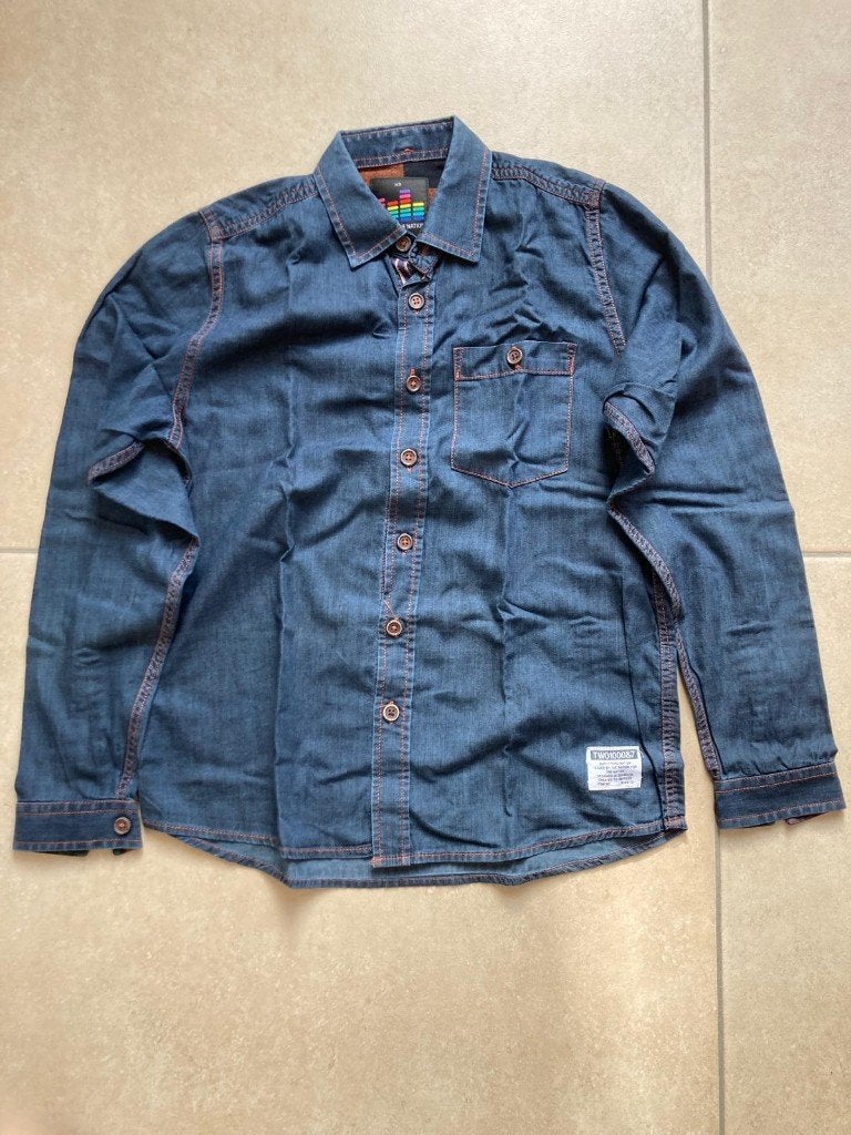 Donkerblauwe spijkerblouse XS, Outfitters Nation, Blauw, Halswijdte 38 (S) of kleiner, Ophalen of Verzenden