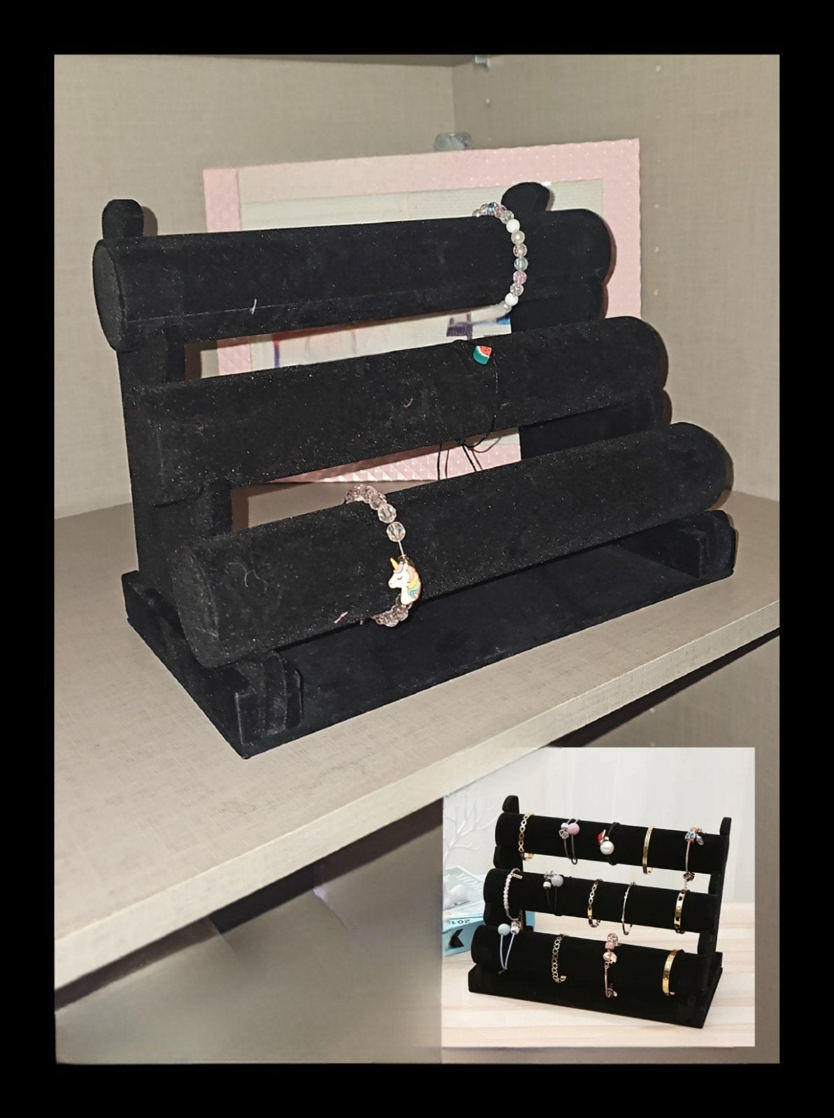 Zwart fluwelen armbandenhouder - Sieraden display, Ophalen of Verzenden, Nieuw, Zwart, Overige materialen