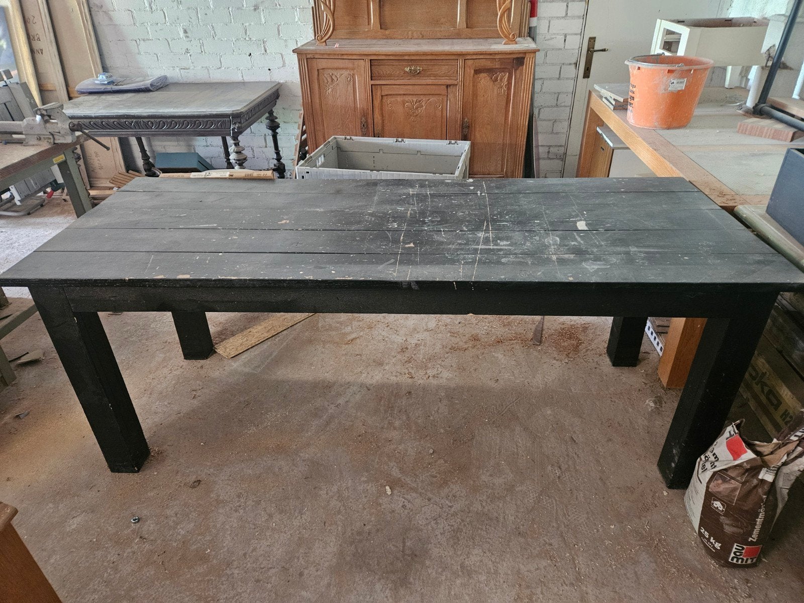 Robuuste zwarte houten tafel - 205x80 cm, Ophalen, Gebruikt, 200 cm of meer, 50 tot 100 cm