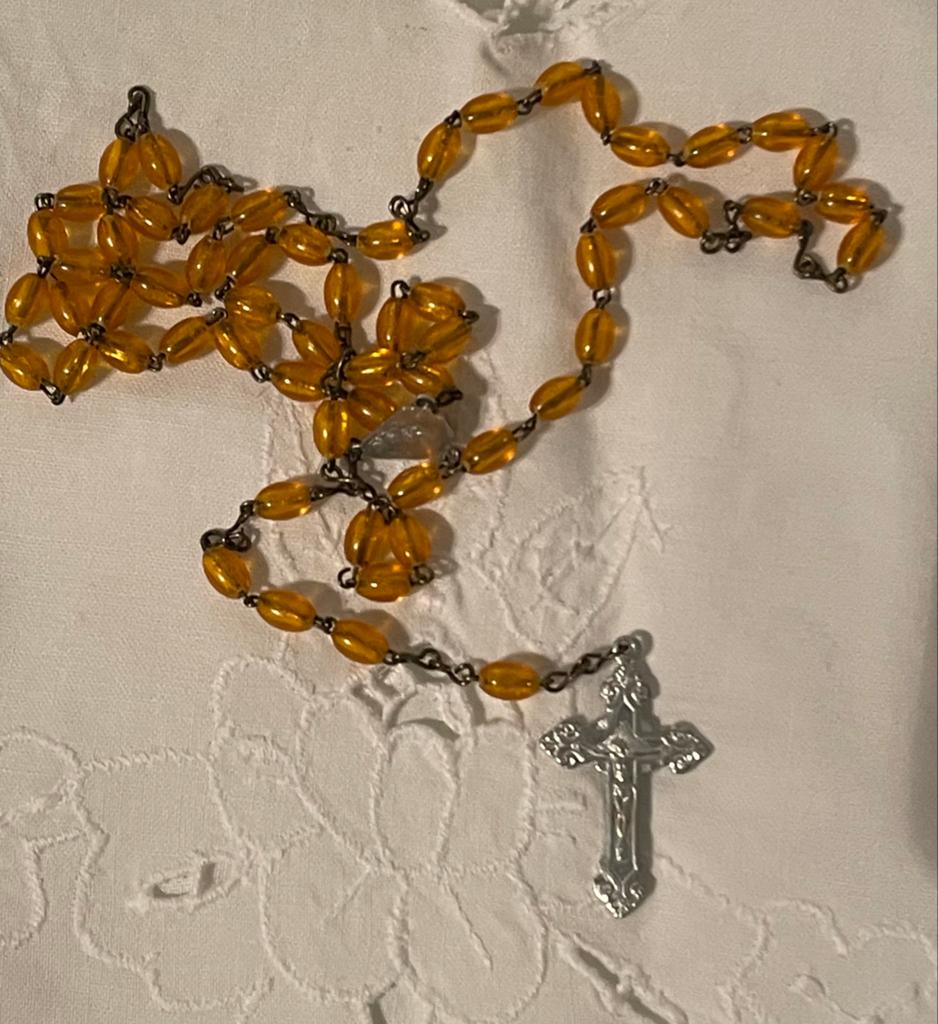Vintage Rozenkrans - Amberkleurige Kralen, Ophalen of Verzenden