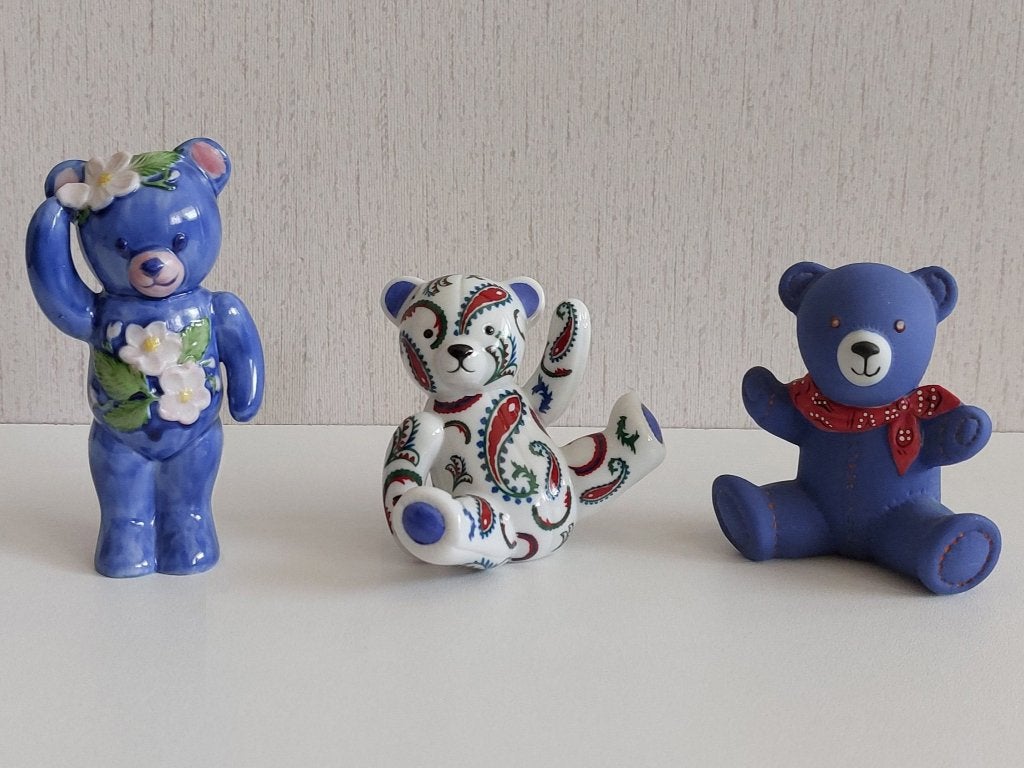 3 Franklin Mint teddybeer beeldjes Majolica +Paisley+Bandana, Ophalen of Verzenden, Zo goed als nieuw, Overige typen