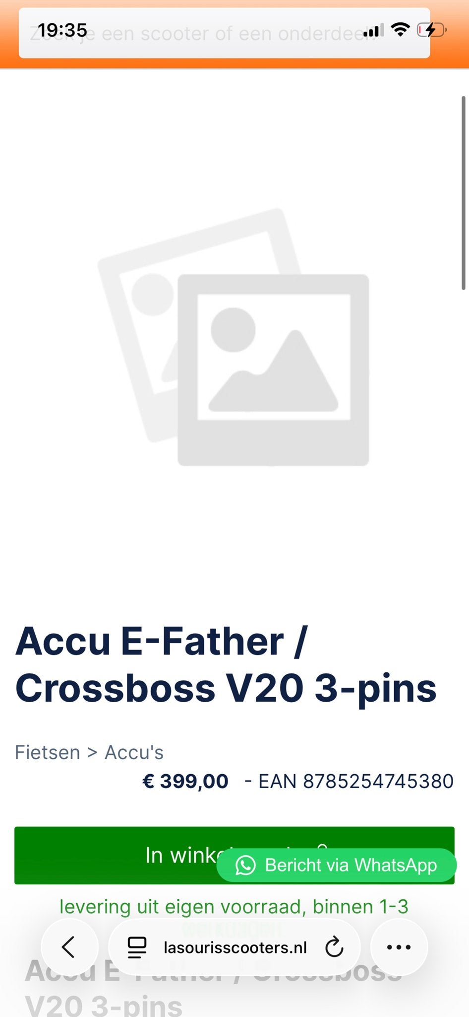 Accu Crossboss V20 3-pins + oplader, Fietsen en Brommers, Verzenden, Zo goed als nieuw