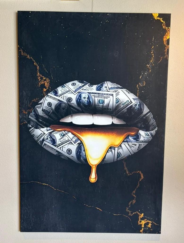 Money Lips canvas 100 x 150 cm (groot), Huis en Inrichting, Woonaccessoires | Schilderijen, Tekeningen en Foto's, Ophalen, 125 cm of meer