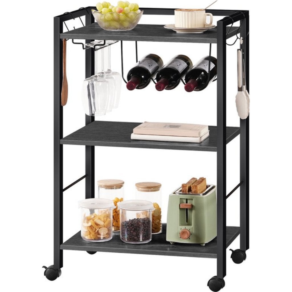 Keukentrolley Hout-Trolley op Wieltjes-52x40x84 cm-Zwart, Huis en Inrichting, Hout, Ophalen of Verzenden, Zwart, Overige merken