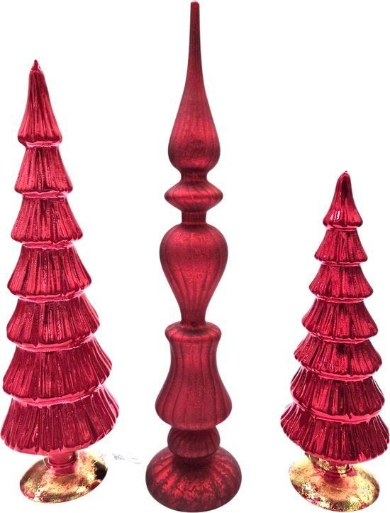 Glazen Kerstbomen Set van 3 - Trendy Rode Luxe Decoratie, Nieuw, Ophalen of Verzenden, Klassiek, Glas