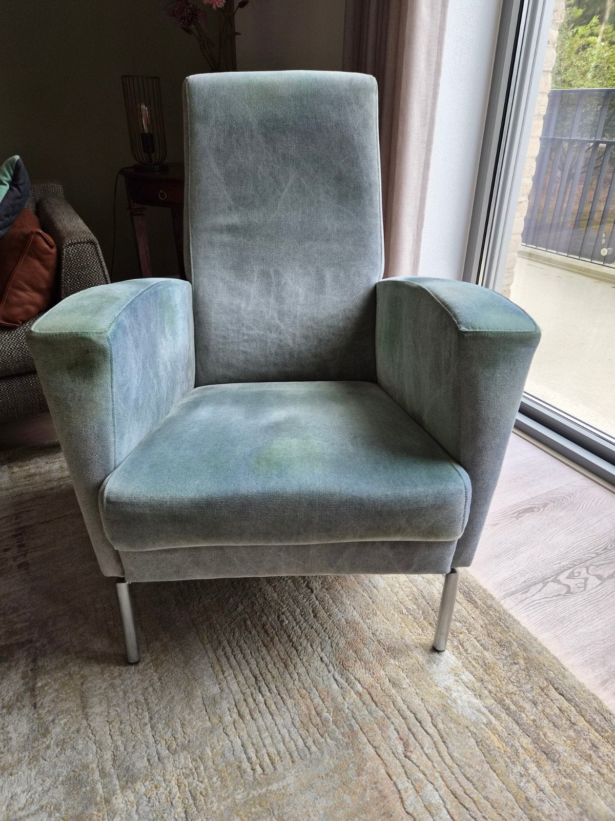 Montel fauteuil, opnieuw bekleed, met nikkel onderstel, Ophalen, Gebruikt, 75 tot 100 cm, Stof