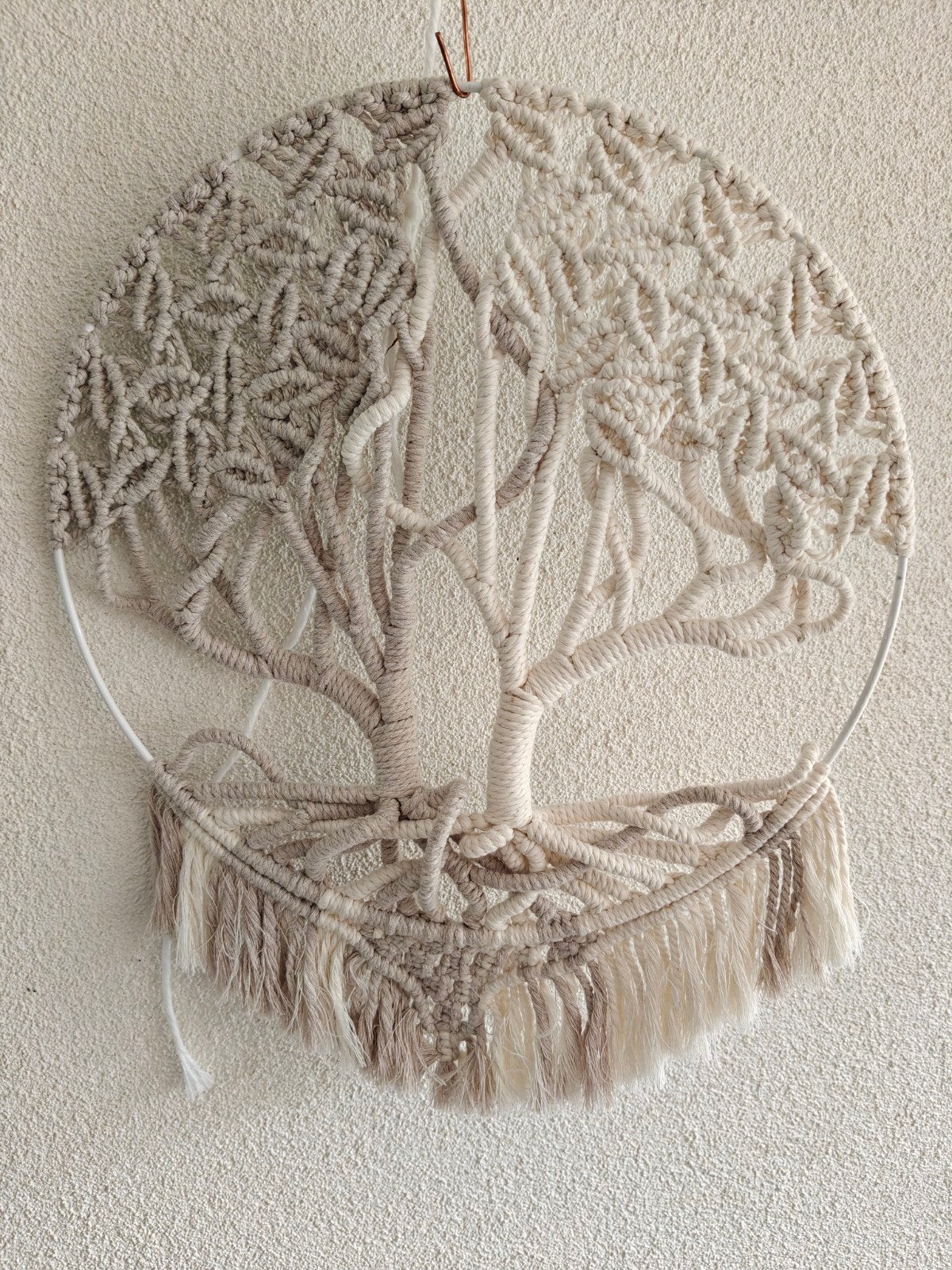 Macrame Wanddecoratie Tree of Life - Lichtgrijs & Roomwit, Wandhanger, Nieuw, Ophalen of Verzenden, Natuurlijk materiaal