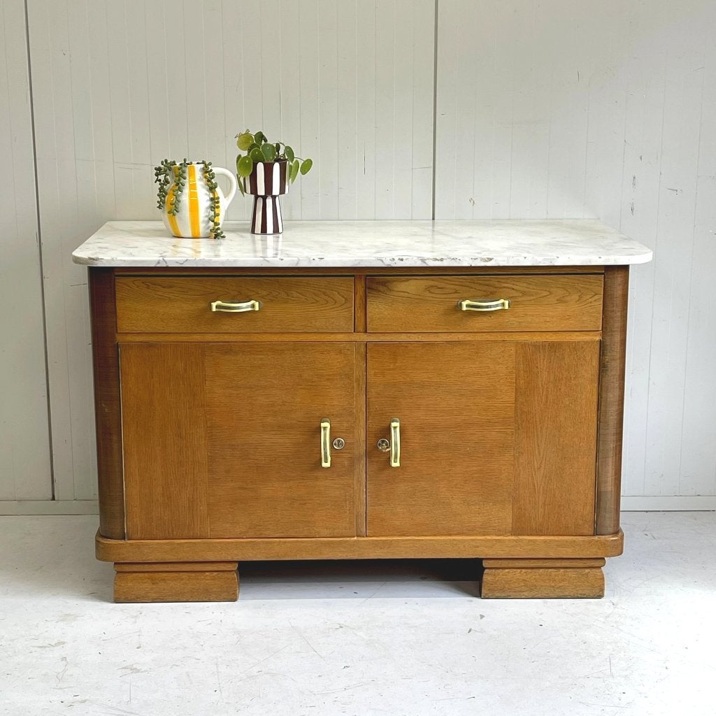 Antieke Art Deco commode dressoir wastafelkas eiken marmer, Ophalen, Gebruikt, Onbekend, Onbekend