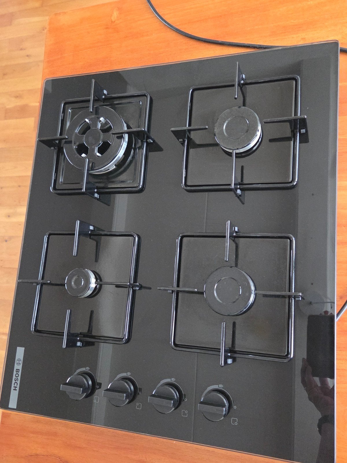 Bosch Inbouw Gasfornuis - Zwart Glas, 4 Kookzones, Ophalen, 60 cm of meer, 4 kookzones, Zo goed als nieuw