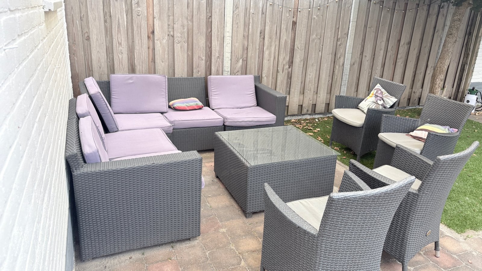Complete Wicker Loungeset met Eettafel en Stoelen, Ophalen, Gebruikt, Meer dan 8 zitplaatsen, Loungeset