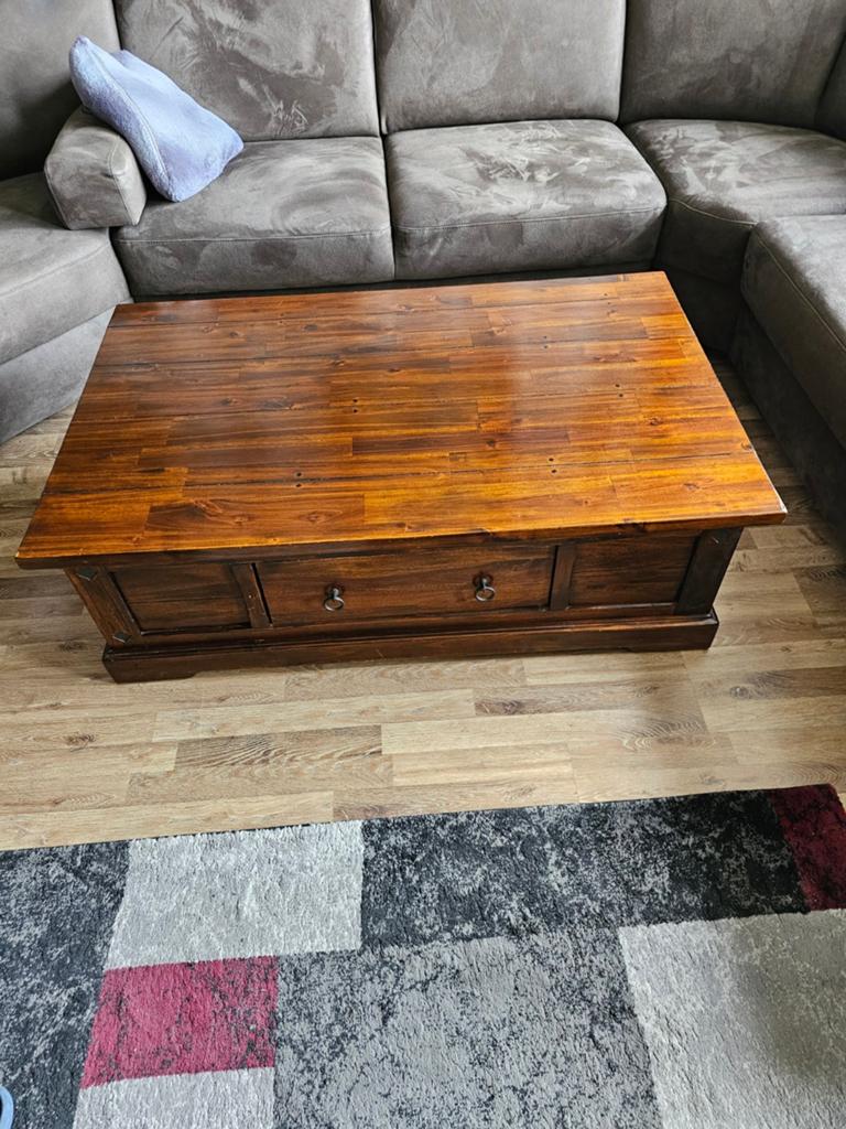 Kerstenhout salontafel met lade, Huis en Inrichting, Tafels | Salontafels, Ophalen, 100 tot 150 cm, 50 tot 100 cm, Minder dan 50 cm