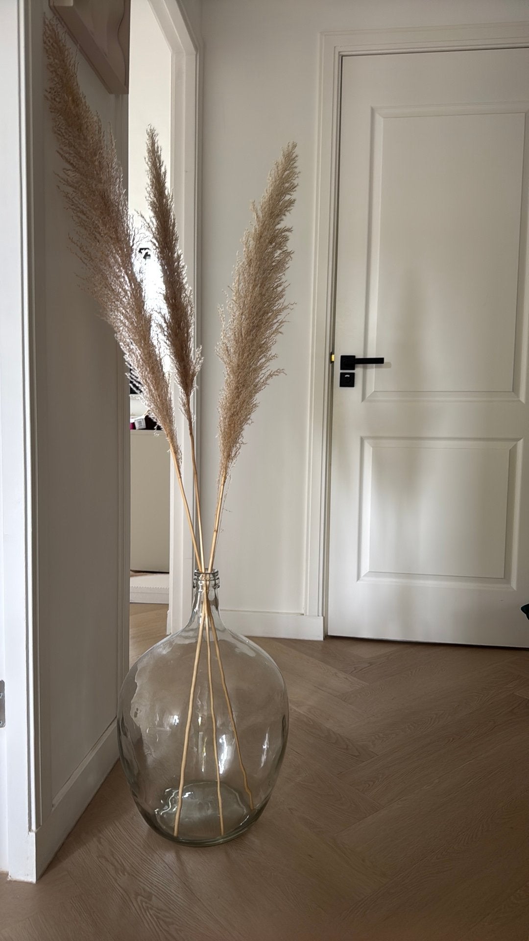 VT WONEN Grote glazen vaas met pampas, Ophalen, Transparant, Inclusief decoratie, Glas
