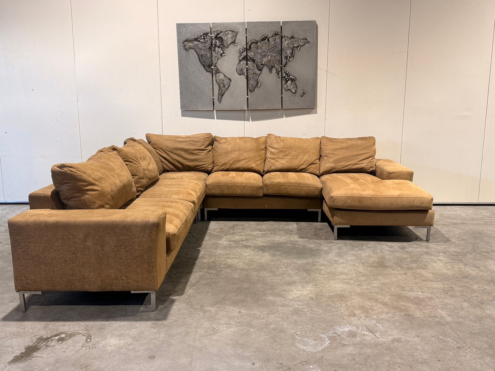 Luxe U-Bank Floris – Cognac, Huis en Inrichting, 100 tot 125 cm, Hoekbank, 300 cm of meer, Ophalen of Verzenden