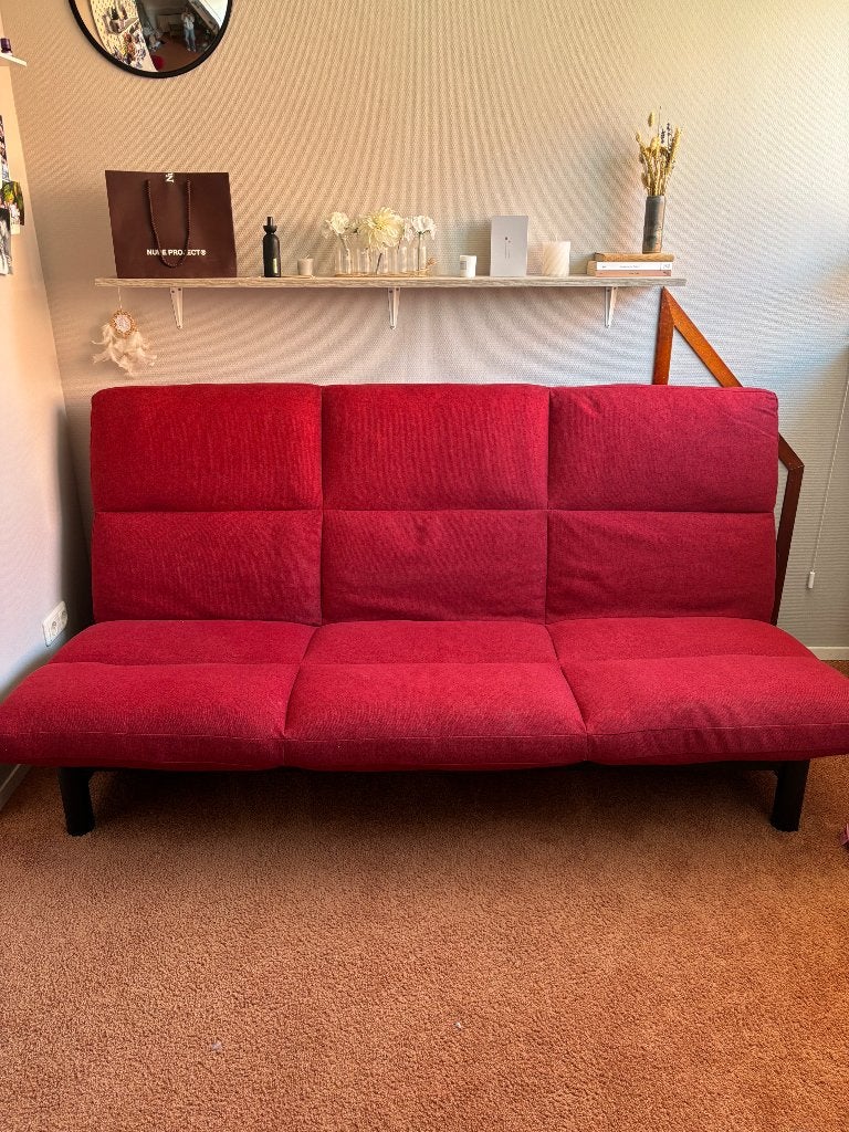 Slaapbank, Ophalen, Tweepersoons, Zo goed als nieuw, Rood