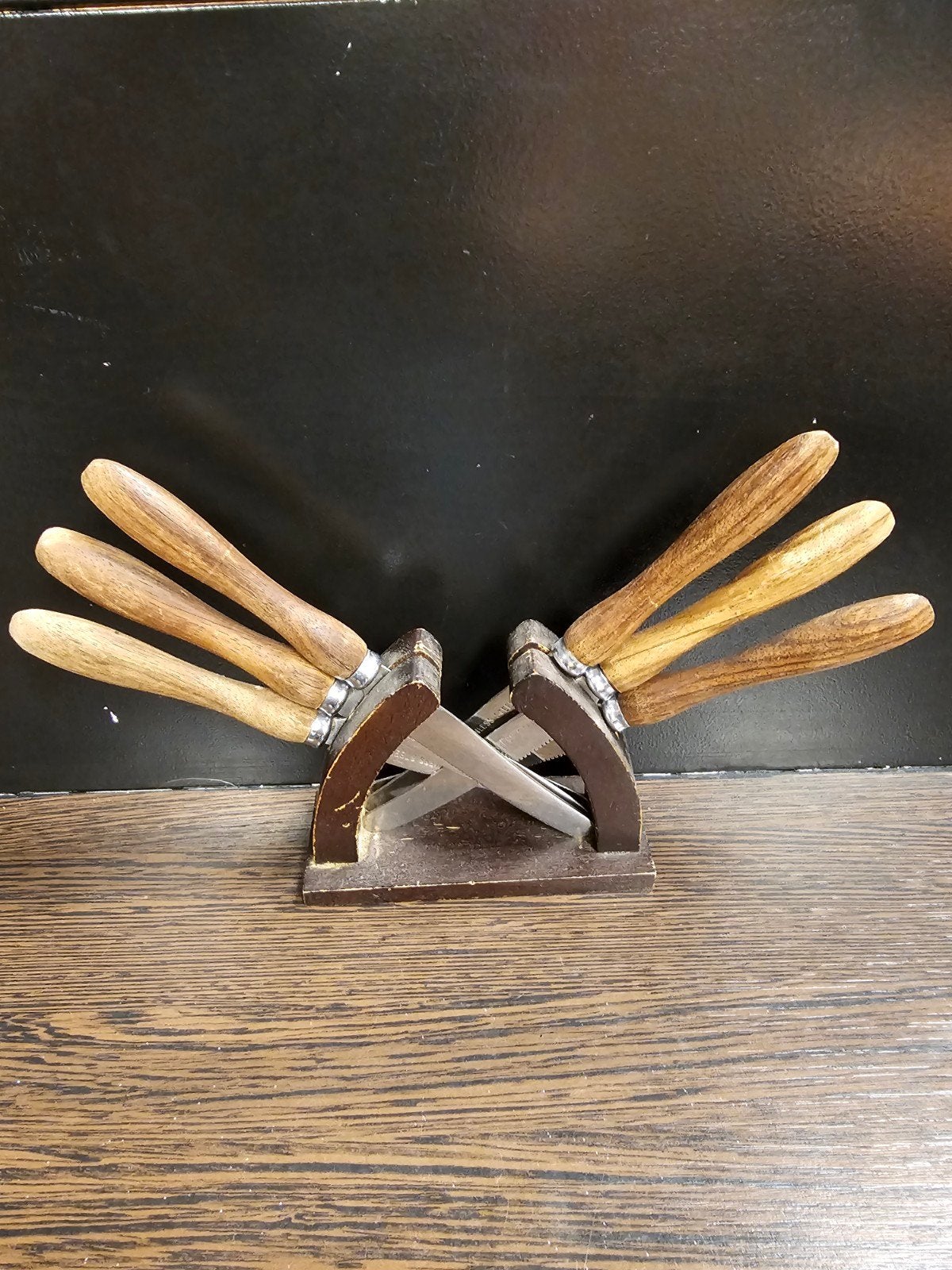 Vintage messen met houten handvatten en houder, Ophalen of Verzenden