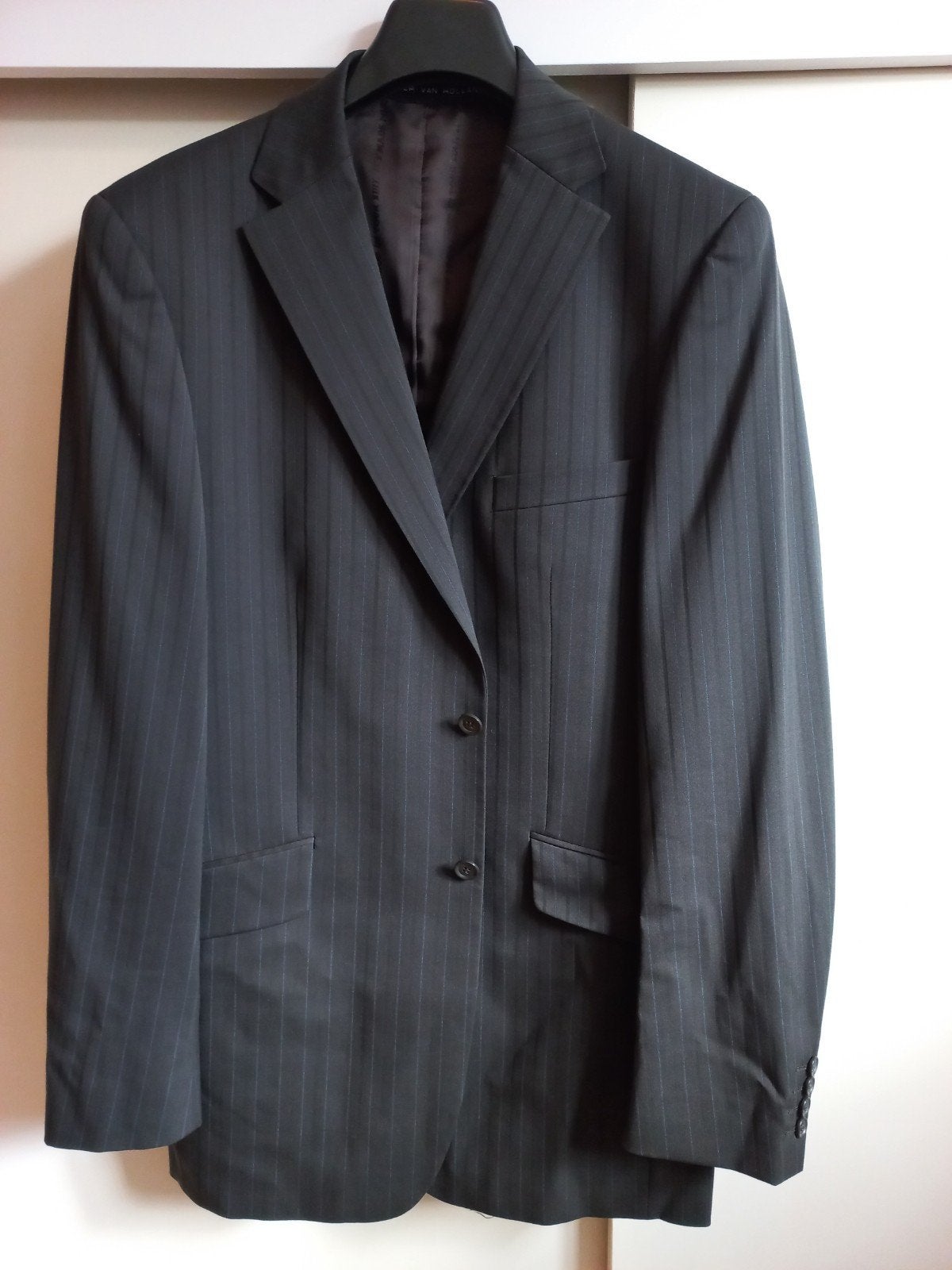 Peter van Holland 2-delig Pak - bruin met Blauwe Streep 44L, Kleding | Heren, Kostuums en Colberts, Maat 52/54 (L), Peter van Holland