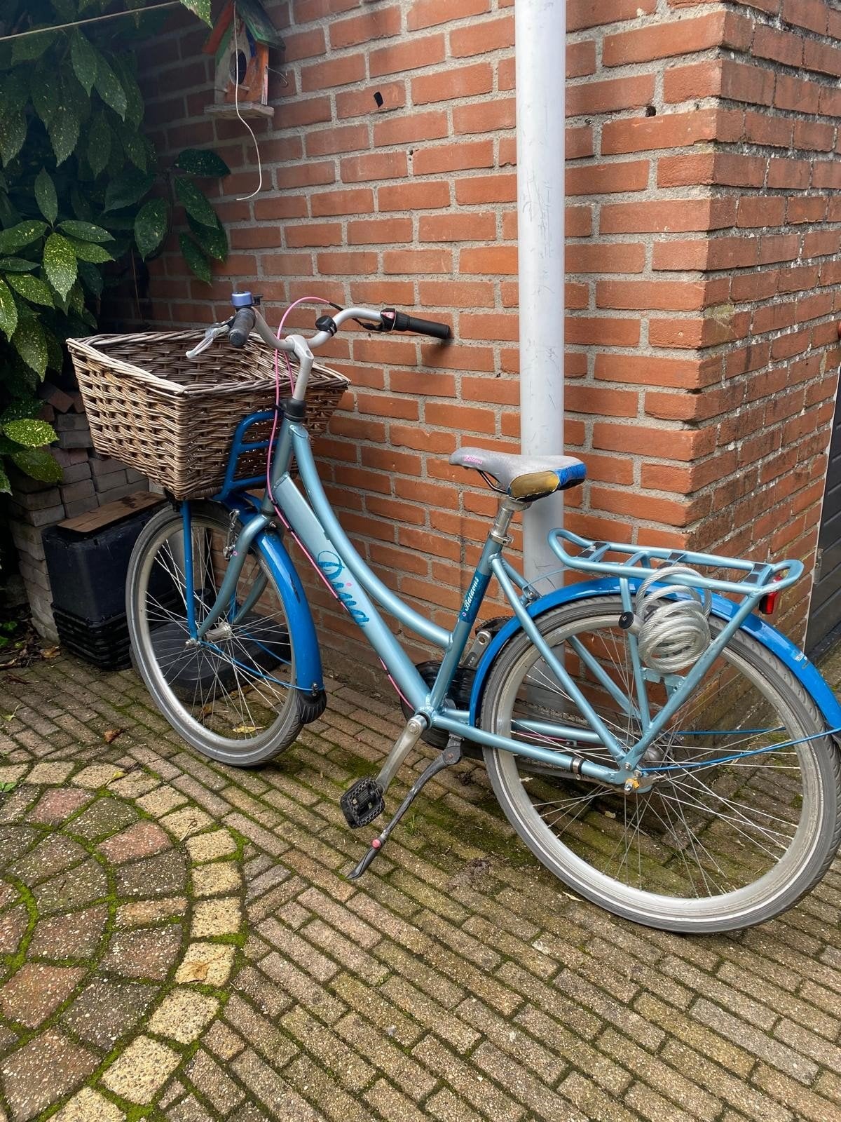 Damesfiets met mand - Lichtblauw, Terugtraprem, Gebruikt, 50 tot 53 cm, Ophalen