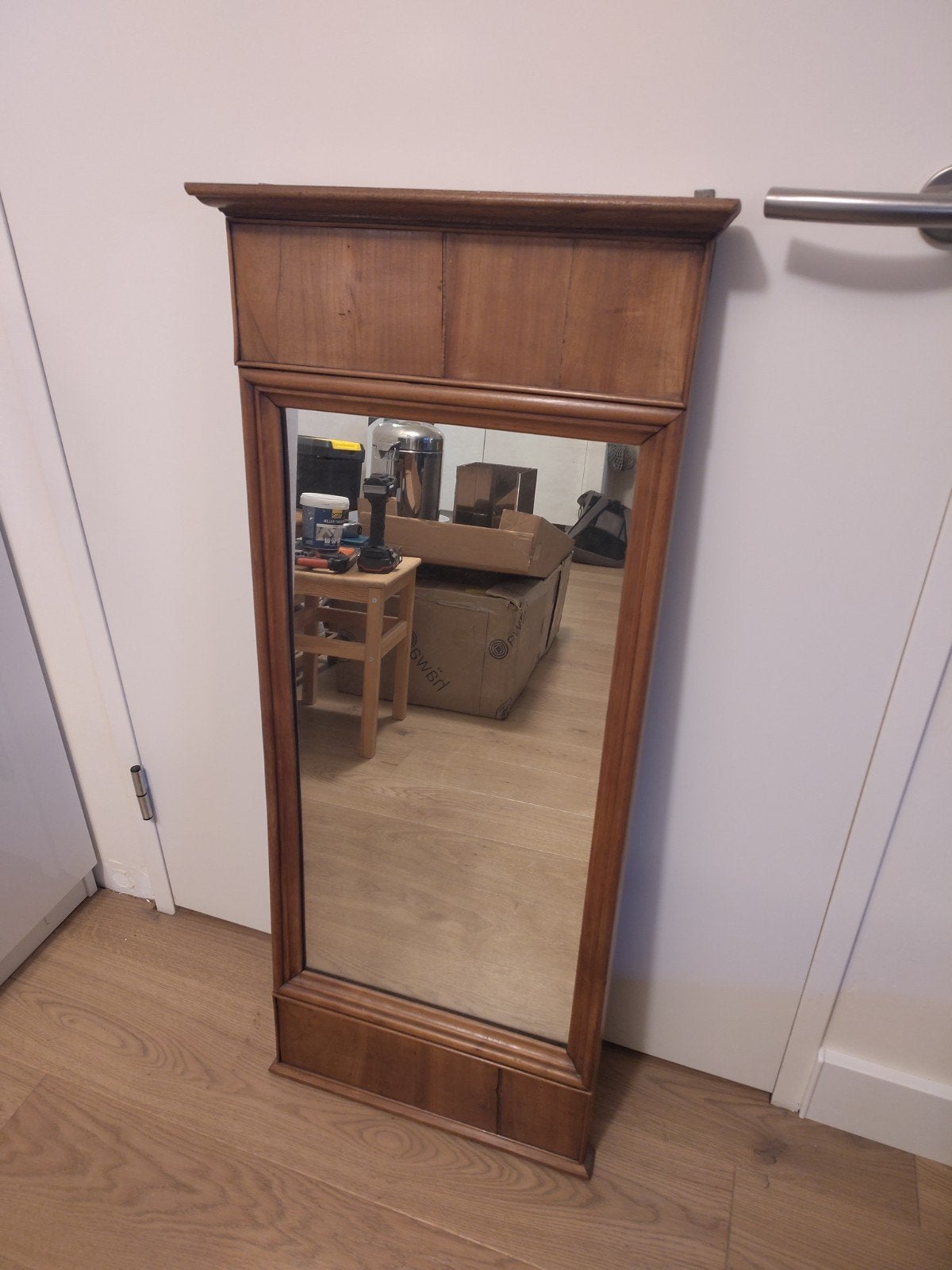 Kersenhouten antieke spiegel, Huis en Inrichting, Ophalen, Gebruikt, Rechthoekig, Minder dan 100 cm