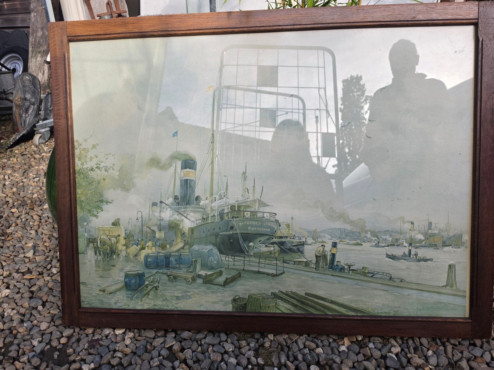 Antieke schoolplaat/litho De Boompjes Rotterdam – A.W. van V, Antiek en Kunst, Ophalen