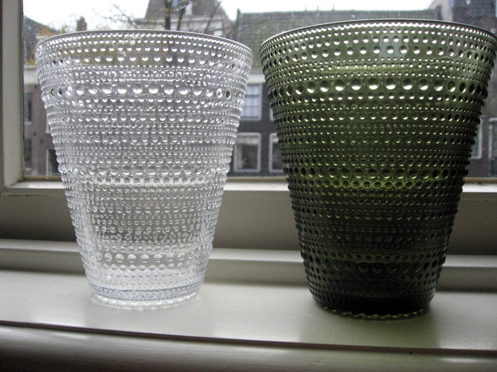 Twee Iittala Kastehelmi vazen Fins design 1964, Glas, Vaas, Ophalen of Verzenden, Groen