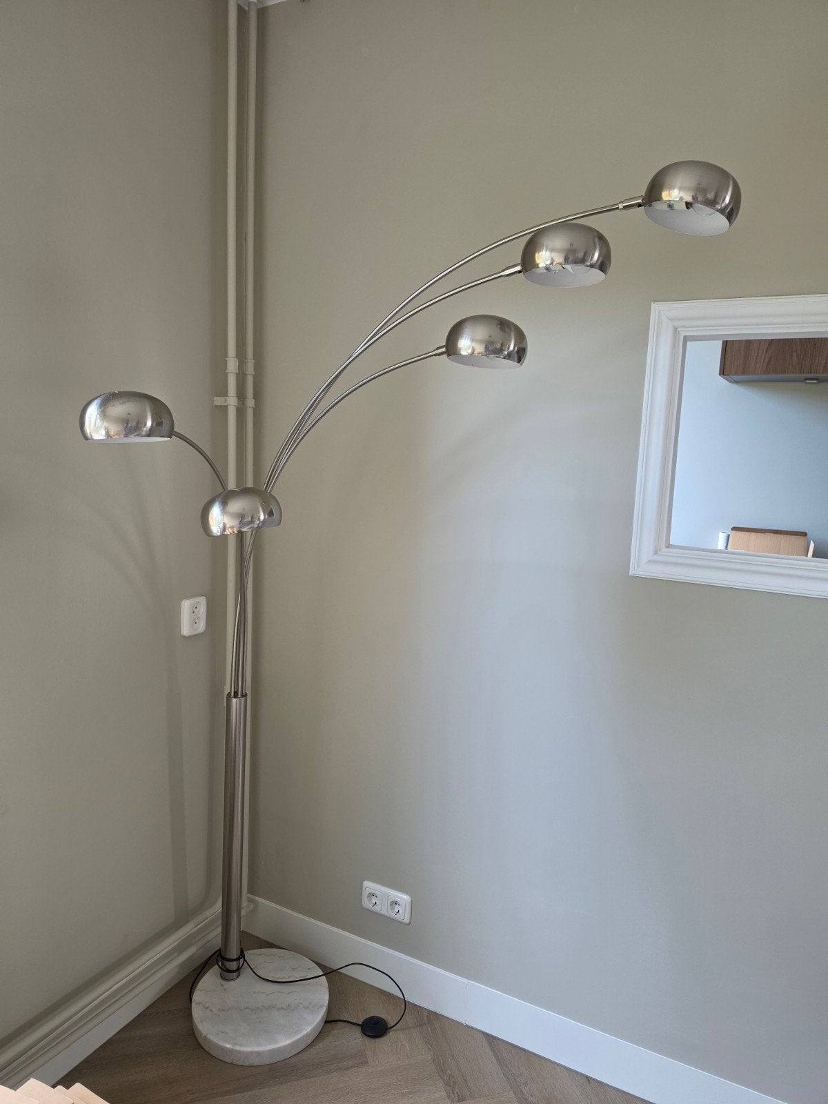 Booglamp met 5 bollen - Chroom/Zilver, Huis en Inrichting, Ophalen, Gebruikt, E14 (klein), Metaal