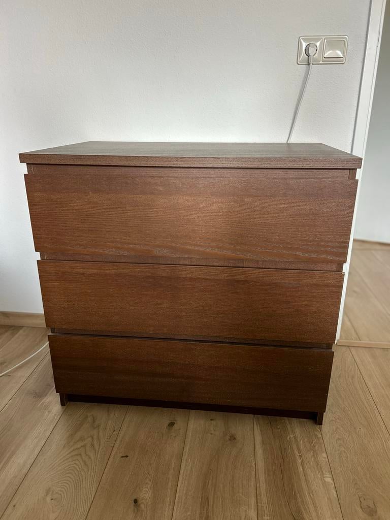Malm Donker eiken ladekast 3 laden, Huis en Inrichting, Kasten | Ladekasten, Ophalen, 50 tot 100 cm, 3 of 4 laden, Minder dan 100 cm