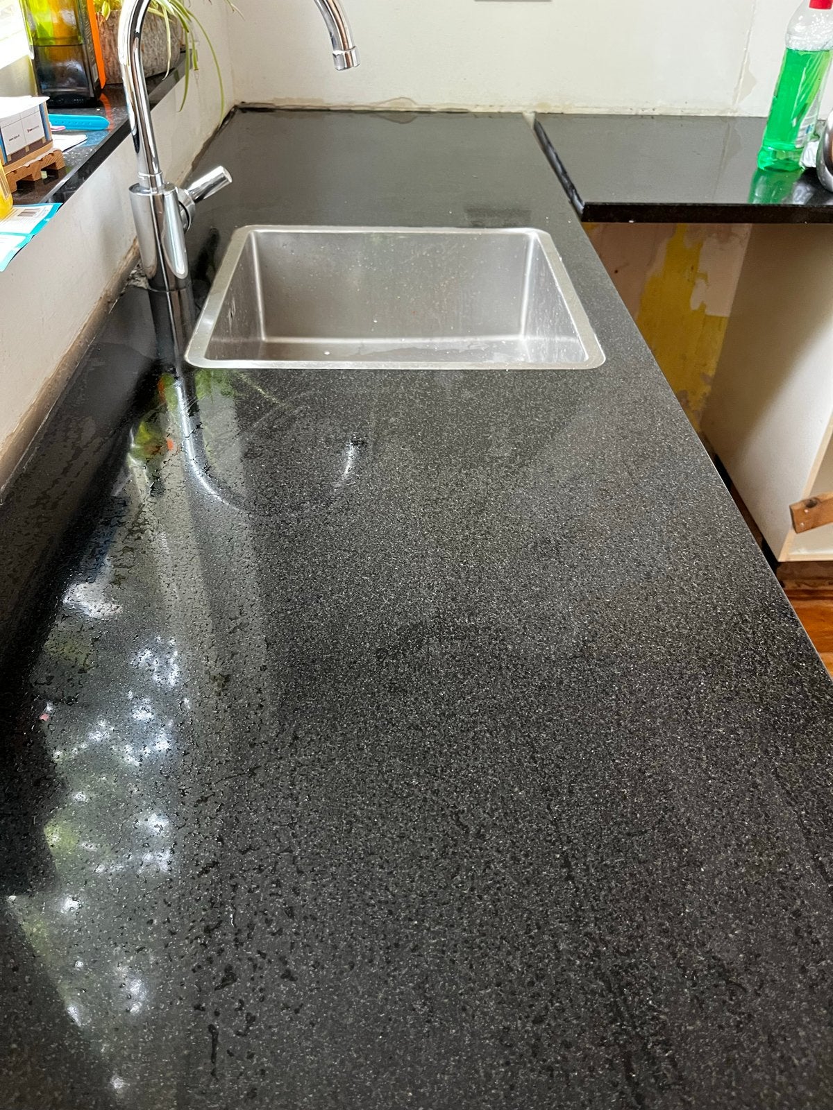 Granieten aanrechtblad met spoelbak en gasfornuis, Ophalen, Gebruikt, Zwart, Hoekkeuken