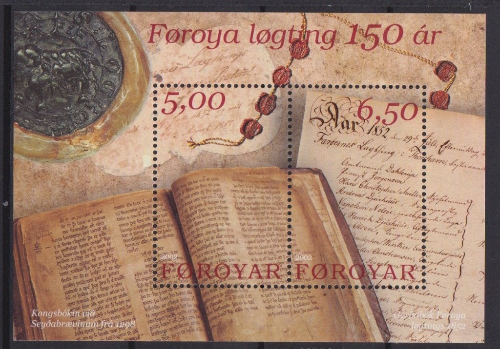 Faeröer 2002 Blok 150 jaar Geschrift Lakzegels, Verzenden, Postfris, Overige thema's