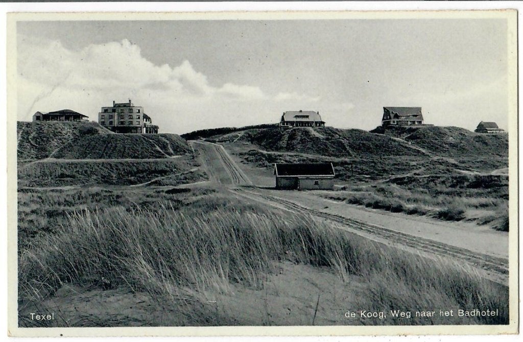 Texel - De Koog, Weg naar Badhotel, Verzenden, 1920 tot 1940, Gelopen, Waddeneilanden
