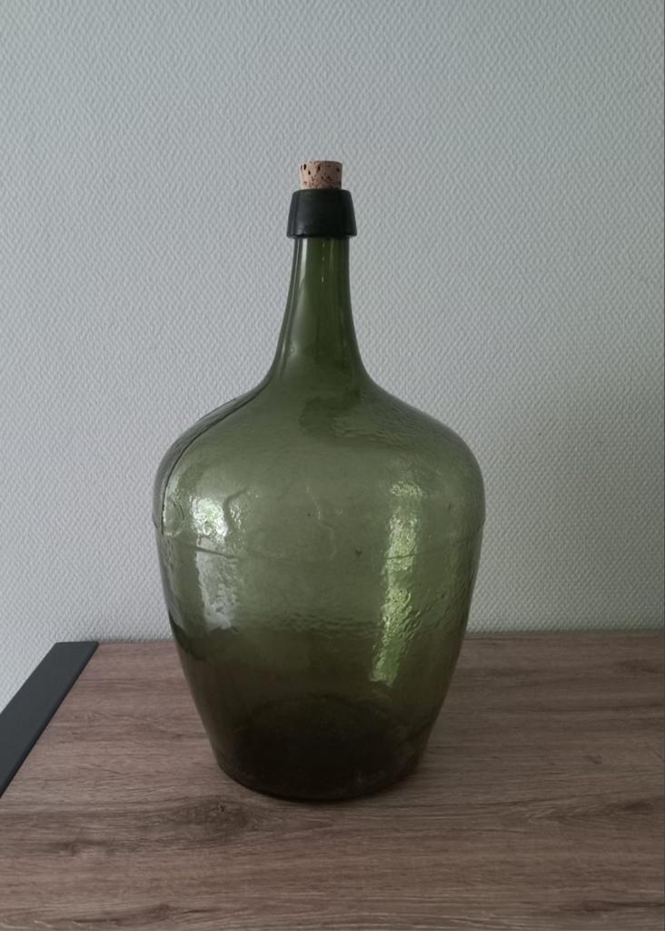 Mooie grote Groene Decoratieve Fles., Overige kleuren, Ophalen of Verzenden, Minder dan 50 cm, Glas