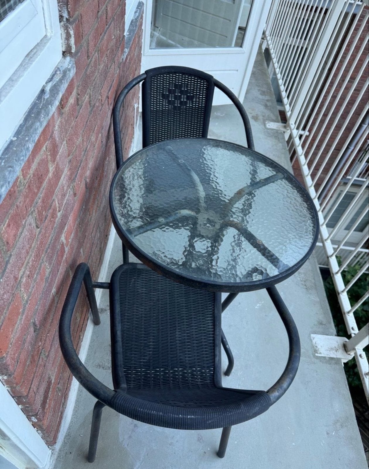 Balkonset met 2 stoelen en glazen tafel, Overige materialen, Gebruikt, Stoel, Tuinset