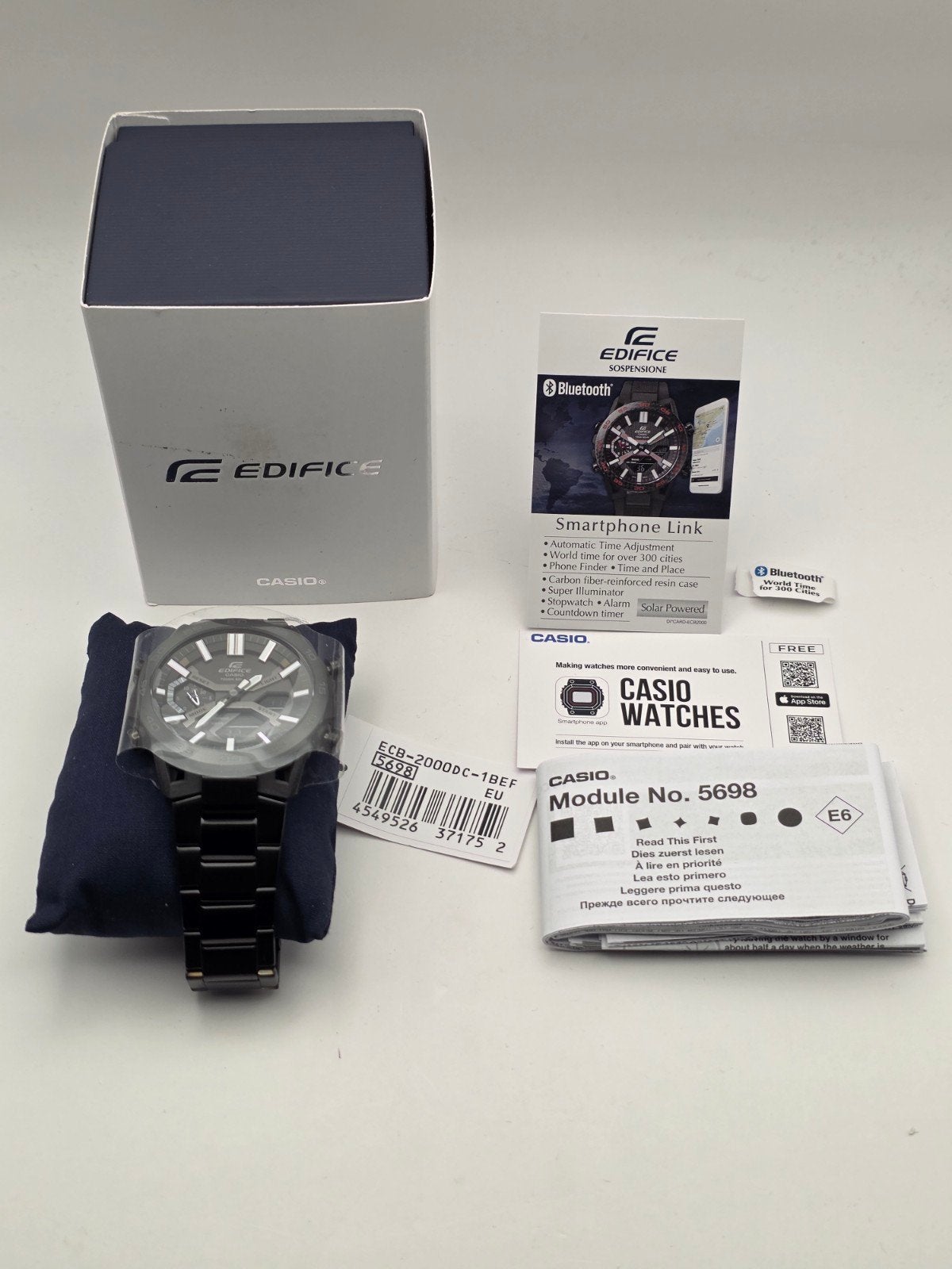 Casio Edifice Sospensione ECB-2000DC-1BEF Solar / Bluetooth, Ophalen of Verzenden, Nieuw, Zwart, Casio