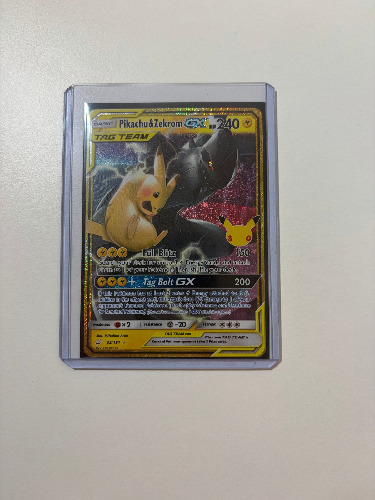 Pikachu & Zekrom GX 33/181 Tag Team (Near Mint), Hobby en Vrije tijd, Ophalen of Verzenden, Nieuw, Losse kaart, Foil