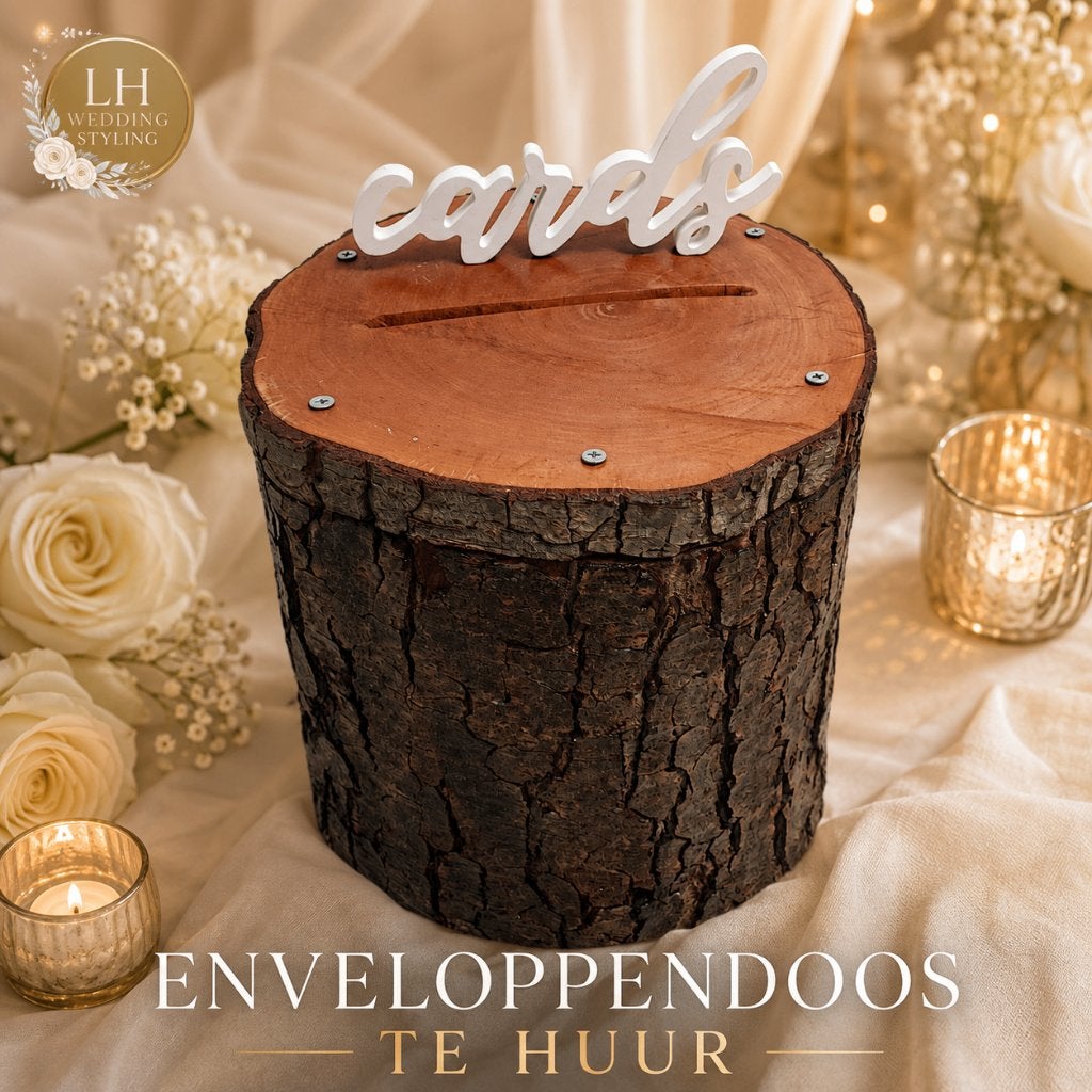 Rustieke houten enveloppendoos te huur | Bruiloft, Hobby en Vrije tijd, Feestartikelen, Ophalen, Nieuw, Versiering, Geboorte of Huwelijk