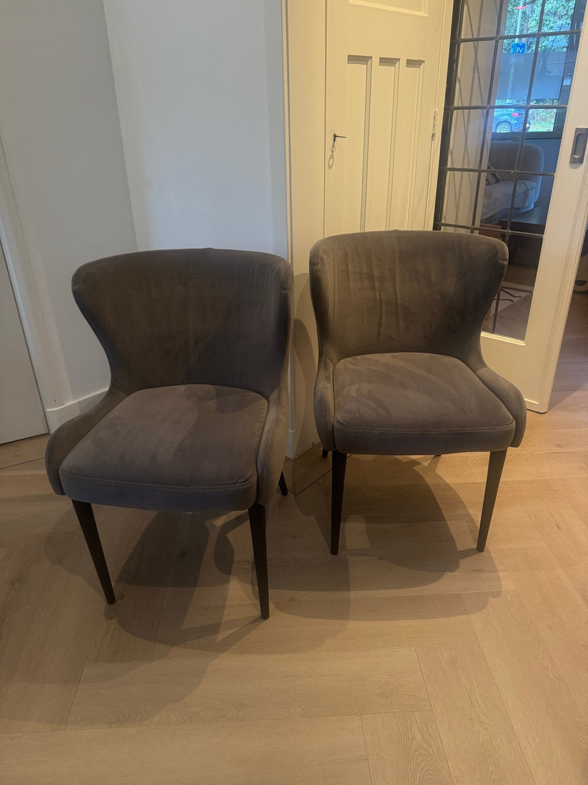 Pmp furniture 8x Eetkamerstoelen - Hufterproof, Ophalen, Zo goed als nieuw, Vijf, Zes of meer stoelen, Stof