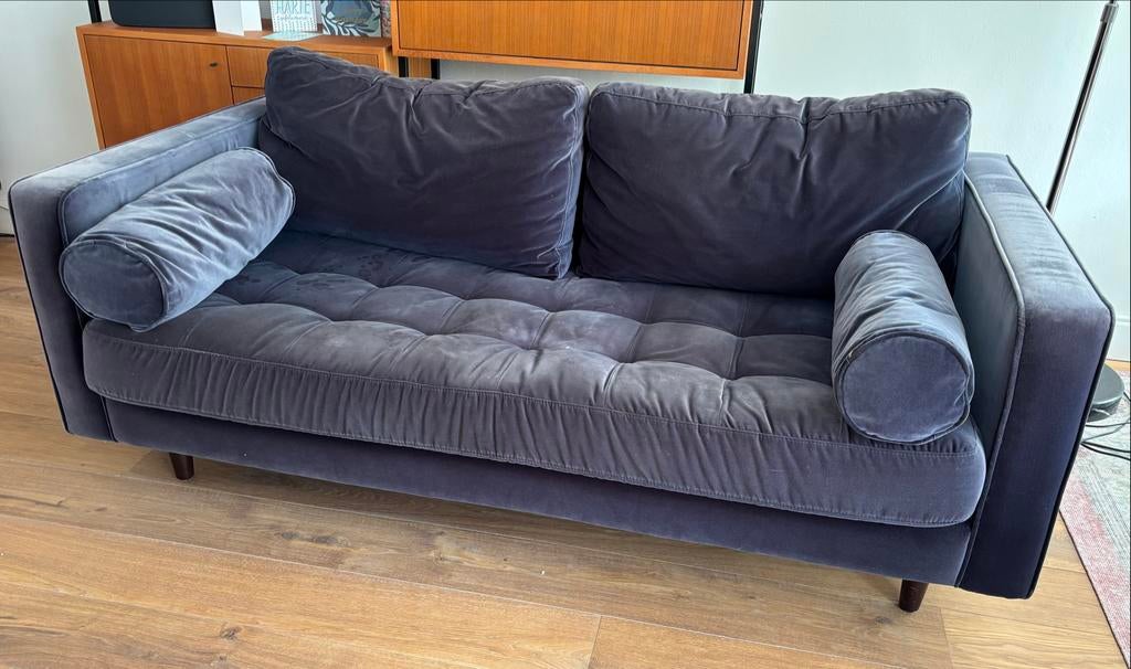 Blauwe velours bank van Made, Huis en Inrichting, Banken | Sofa's en Chaises Longues, Ophalen, Gebruikt, 150 tot 200 cm, Tweepersoons