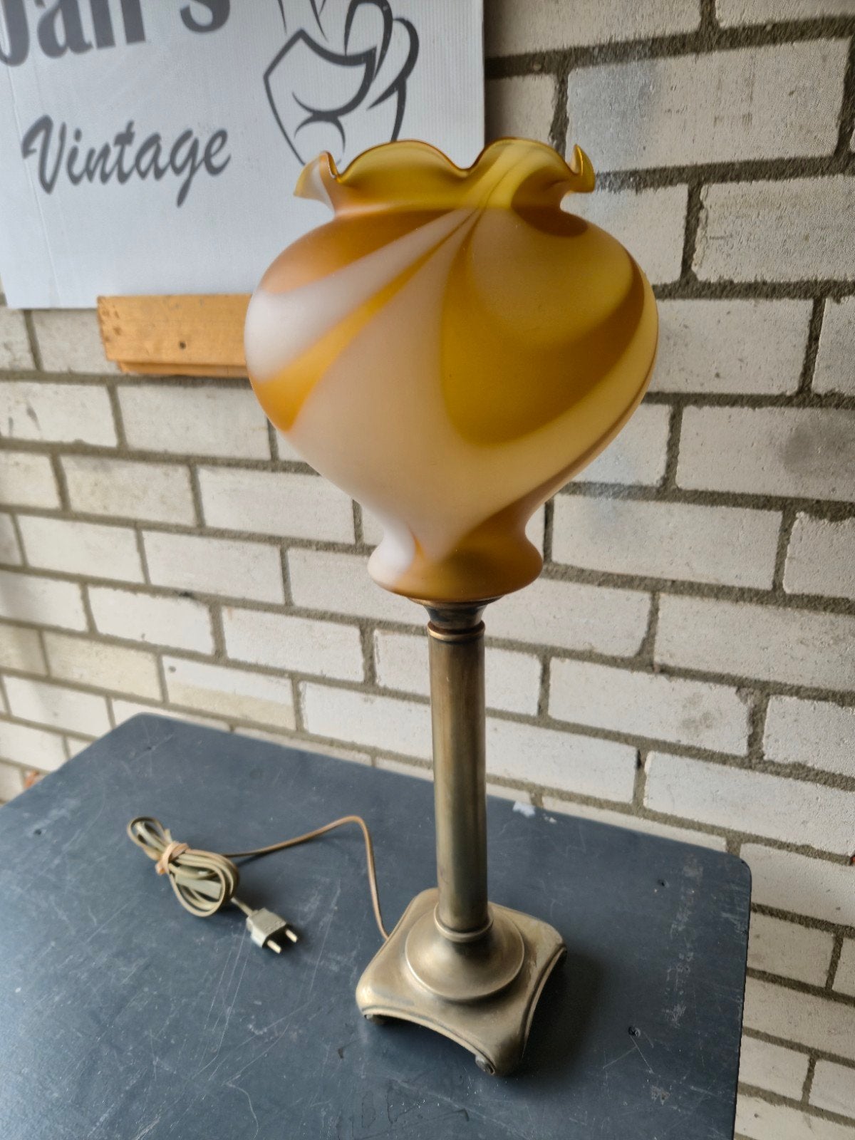 vintage antieke tafellamp met muranoglas gf, Ophalen, Glas, Vintage