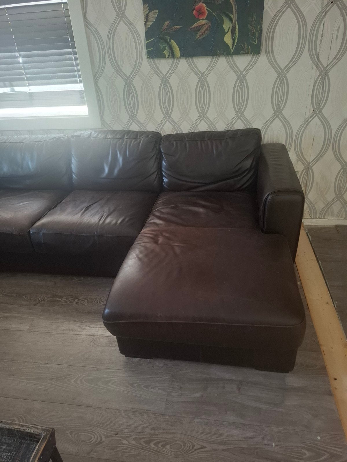 Grote bruine leren hoekbank - comfortabel en ruim, Huis en Inrichting, Banken | Bankstellen, Ophalen, Gebruikt, Hoekbank, 300 cm of meer