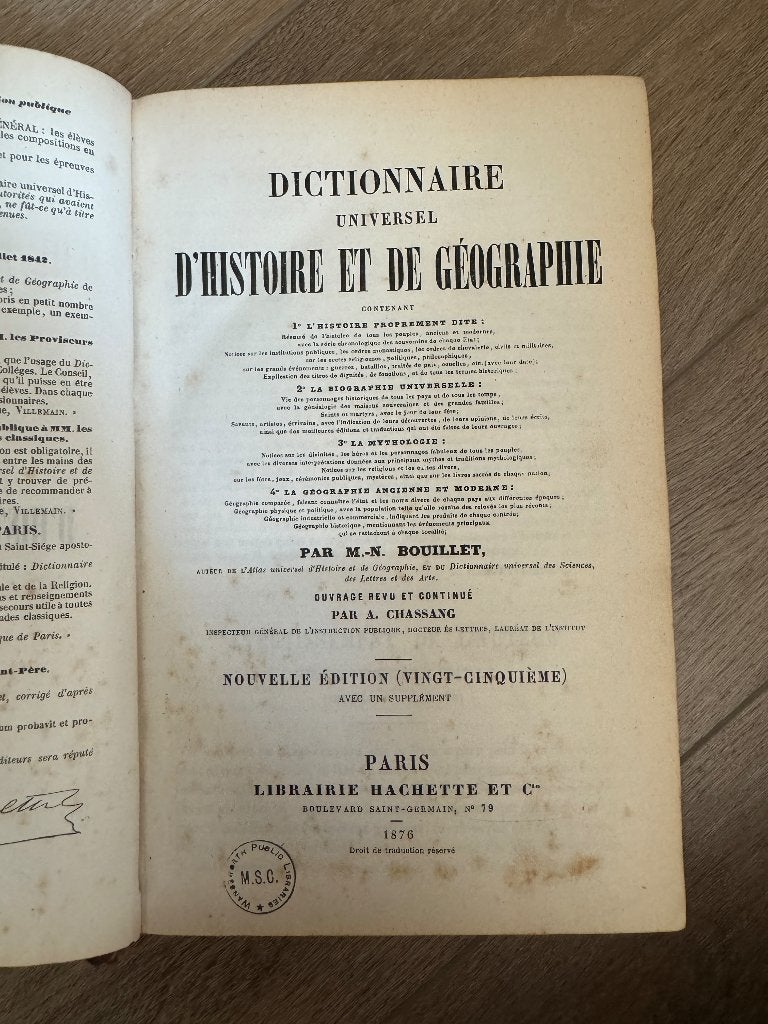 Hachette 1876 Dictionaire histoire et Geographie P0627, Ophalen of Verzenden, Overige technieken, 1800 - 1899