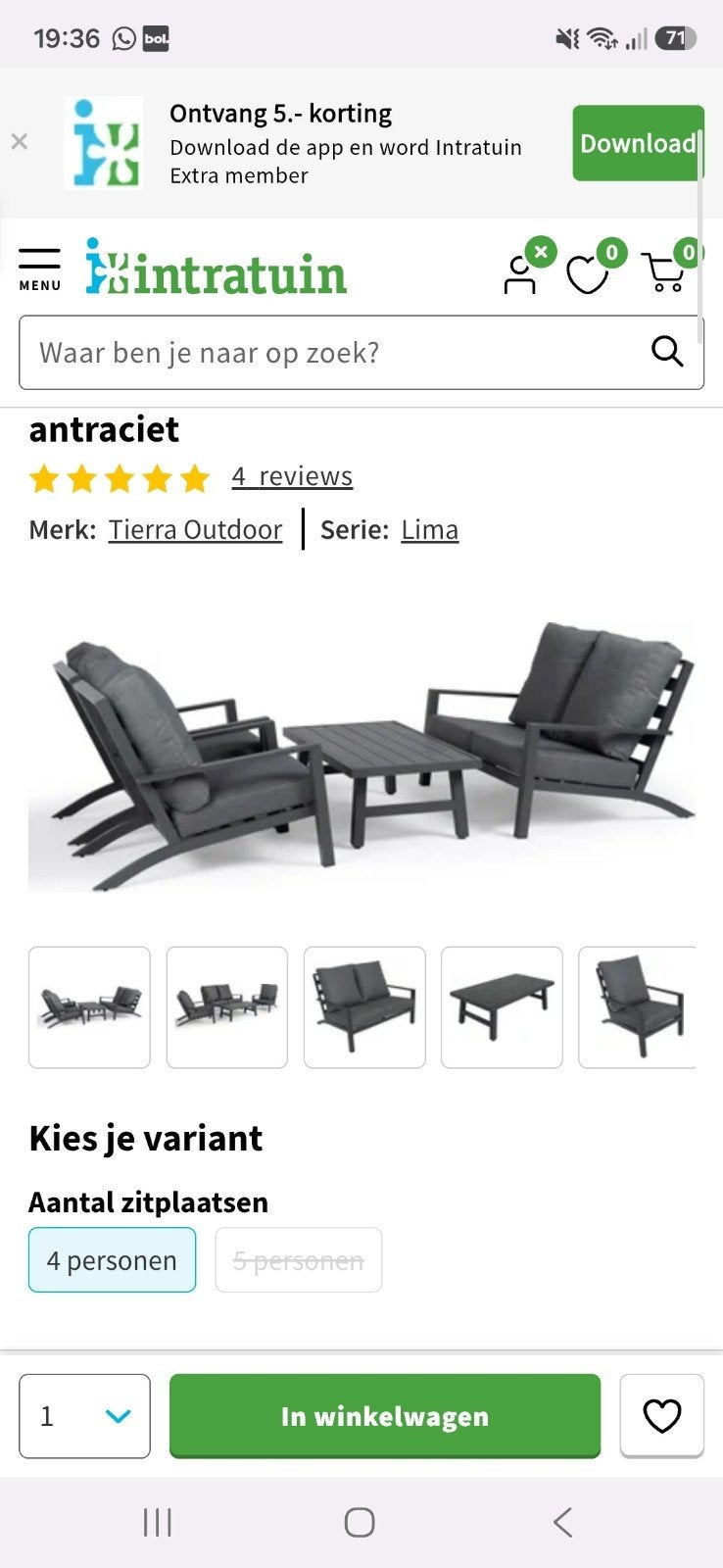 Intratuin Loungeset - Meubel en binnenkussens in goede staat, Ophalen, Gebruikt, 4 zitplaatsen