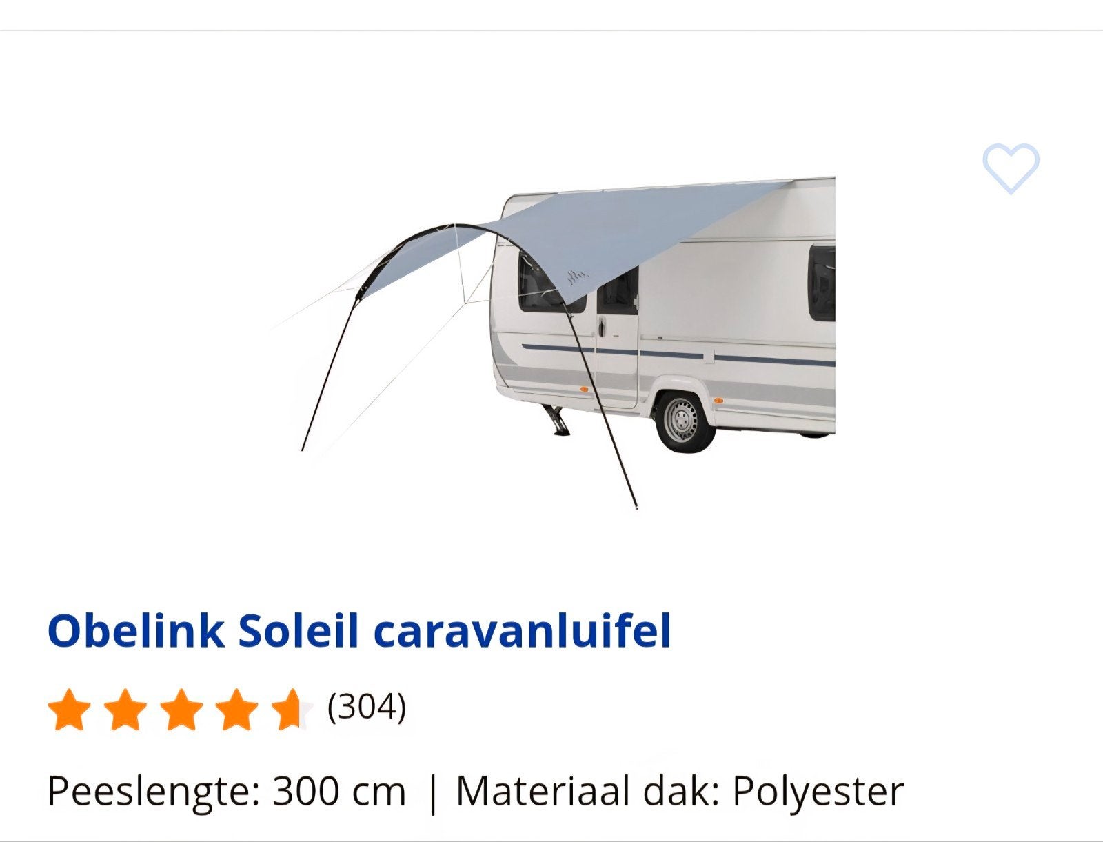 Obelink Soleil caravanluifel - 300 cm peeslengte, Ophalen of Verzenden