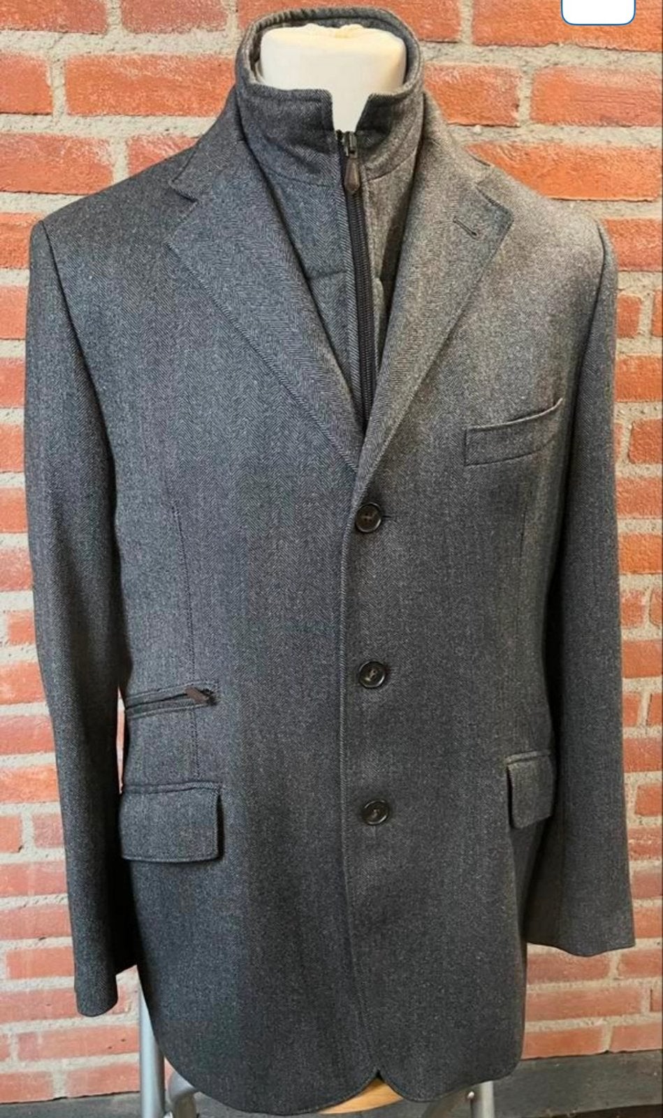 Corneliani ID Herringbone Jas - Virgin Wol & Kasjmier, Kleding | Heren, Ophalen of Verzenden, Zo goed als nieuw, Maat 56/58 (XL)