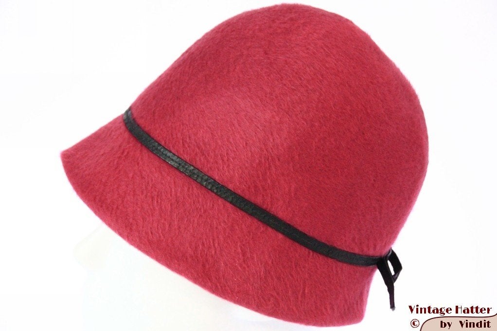 kleine Vintage Dames cloche dophoed VEB oudroze haarvilt 54, 134 t/m 140, Gebruikt, Meisje, Hoed