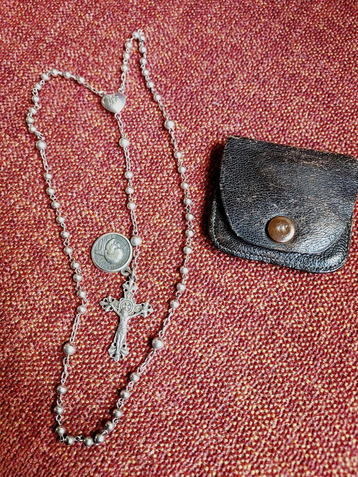 Antieke Zilveren Rozenkrans (V3G - Gebr. van Giels) + Paus, Ophalen of Verzenden