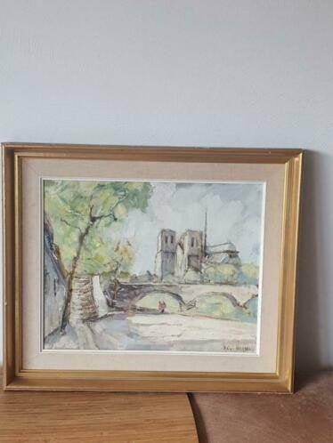 Olieverf Knut Norman, Zweedse school, Parijs Notre Dame, Ophalen