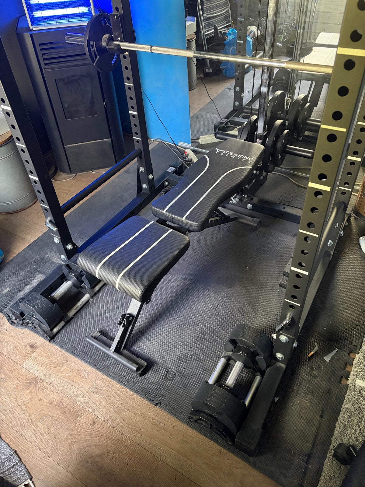 Complete Home Gym Set: Power Rack, Bank, Halters & Gewichten, Ophalen, Zo goed als nieuw, Rug, Overige typen