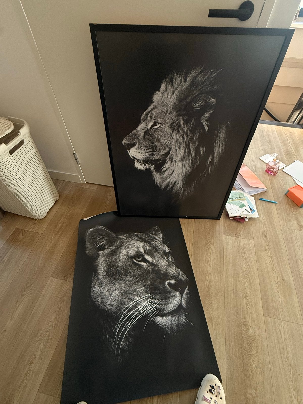 Set van 2 Leeuwen Prints - Zwart-wit, Ophalen of Verzenden, 75 – 100, 50 tot 75 cm, Print